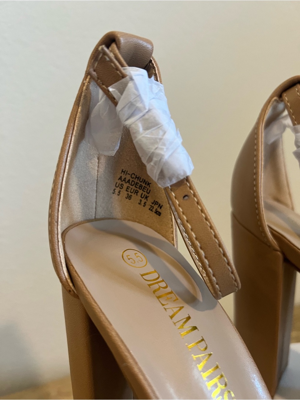 DREAM PAIRS Hi-Chunk High Heel Pump Sandals Nude PU Size 5.5 Block Heel NWB⁠ - Picture 3 of 14